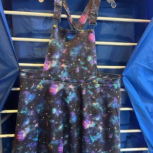 SOLD - HOT TOPIC Galaxy print overall style dress with cross back